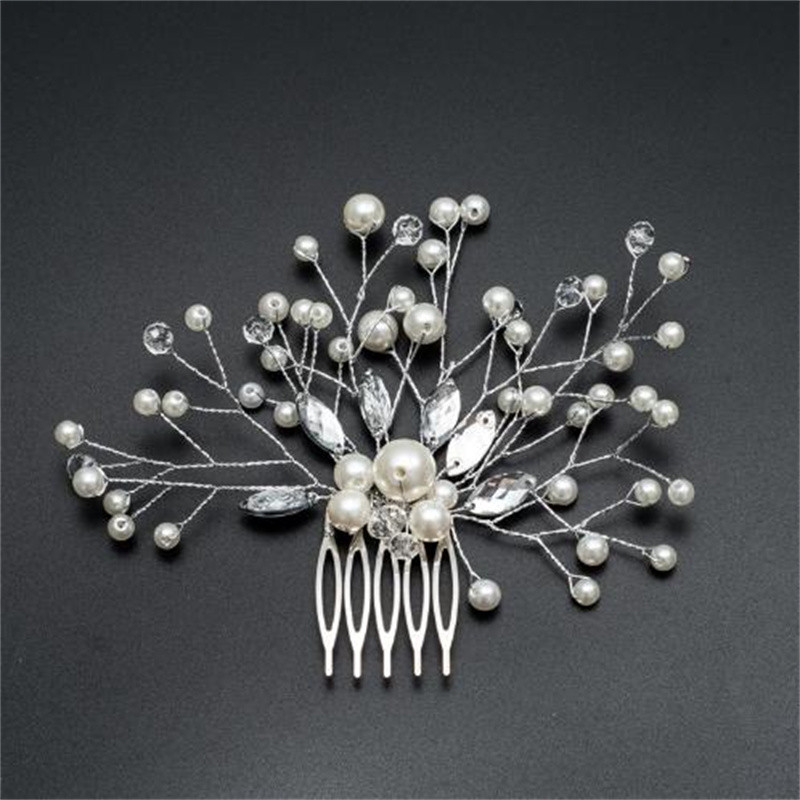 Pleteni cvijet kopča za kosu Pearl Crystal Vjenčani češljevi za kosu Dodaci za kosu za mladenke Cvjetna pokrivala za glavu Ženske mladenke Ukosnice