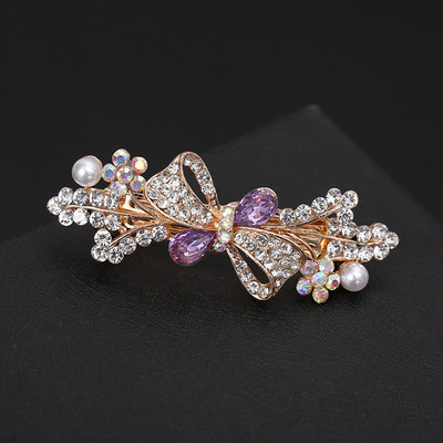 Uus Korea värviline kristall lilleline vibusõlme vedru juuksenõel Retro kivikivist horisontaalne klamber Elegantne naiste moekas juukseaksessuaar