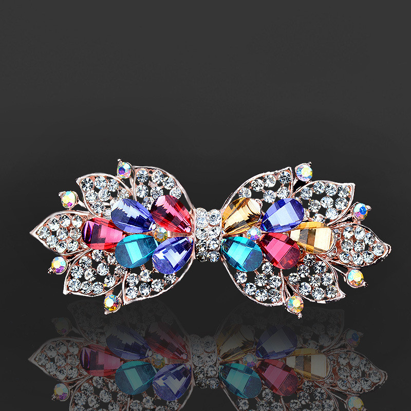 Uus Korea värviline kristall lilleline vibusõlme vedru juuksenõel Retro kivikivist horisontaalne klamber Elegantne naiste moekas juukseaksessuaar