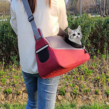 Чанта за носене на рамо за домашни любимци Куче Котка Чанта за носене на едно рамо Дишаща мрежеста чанта за пътуване на открито Преносима чанта за котка Кученце Коте Дамска чанта