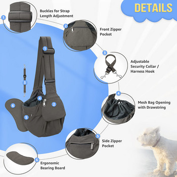 Benepaw Dog Sling Small Drawstring Opening Pet Carrier Регулируема подплатена презрамка за съхранение Джоб с цип Чанта за носене на кученце