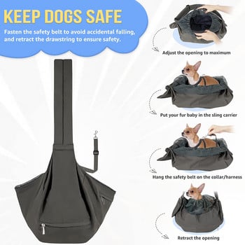 Benepaw Dog Sling Small Drawstring Opening Pet Carrier Регулируема подплатена презрамка за съхранение Джоб с цип Чанта за носене на кученце