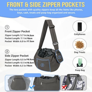 Benepaw Dog Sling Small Drawstring Opening Pet Carrier Регулируема подплатена презрамка за съхранение Джоб с цип Чанта за носене на кученце