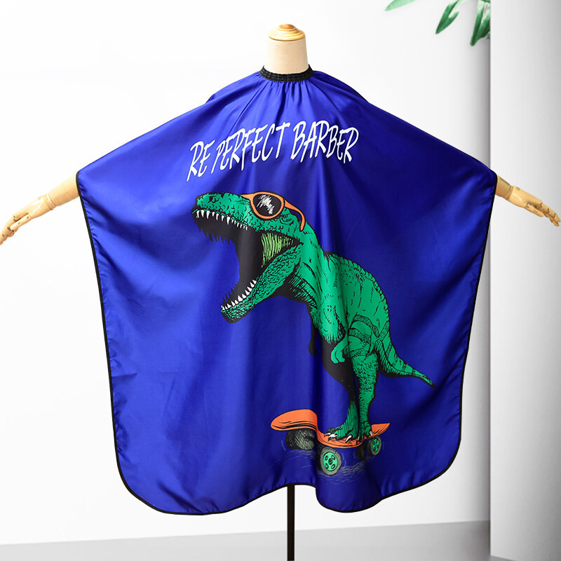 Laste juuksur Cape Kid Dinosaurus Multifilm Muster Juukselõikus Kangas Salong Veekindel juuksuri põlle Juukse kujundamise tööriist