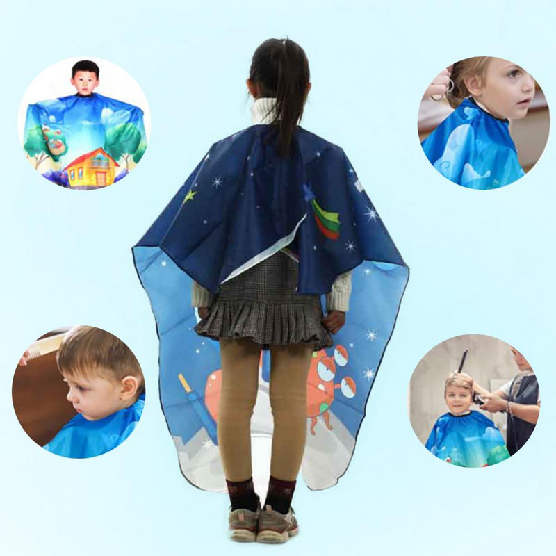 Delikāts bērnu matu griešanas audums pārnēsājams gluda virsma krāsaina multfilma bērniem matu griezums apmetnis priekšauts bērniem matu griezums priekšauts elpojošs