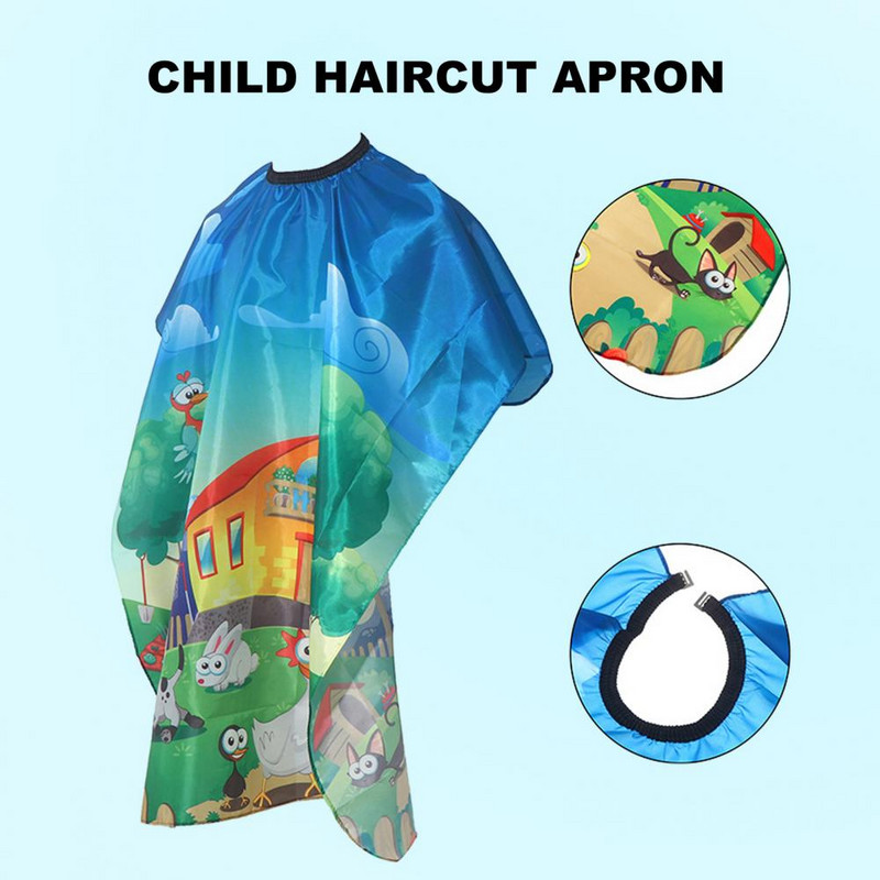 Delikāts bērnu matu griešanas audums pārnēsājams gluda virsma krāsaina multfilma bērniem matu griezums apmetnis priekšauts bērniem matu griezums priekšauts elpojošs