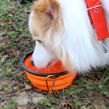 Сгъваема сгъваема силиконова купа за кучета за домашни любимци Пътуване на открито Преносим контейнер за храна за кученца Хранилка Купа за чинии