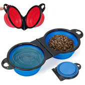 Lauko naminių gyvūnėlių dubuo, silikoninis, sulankstomas, nešiojamas dvigubas maisto puodas, juodas rėmas, integruotas vandens šėrimas, integruotas dubenėlio šunų priedai