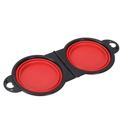 Lauko naminių gyvūnėlių dubuo, silikoninis, sulankstomas, nešiojamas dvigubas maisto puodas, juodas rėmas, integruotas vandens šėrimas, integruotas dubenėlio šunų priedai