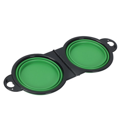 Lauko naminių gyvūnėlių dubuo, silikoninis, sulankstomas, nešiojamas dvigubas maisto puodas, juodas rėmas, integruotas vandens šėrimas, integruotas dubenėlio šunų priedai