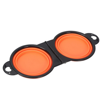 Lauko naminių gyvūnėlių dubuo, silikoninis, sulankstomas, nešiojamas dvigubas maisto puodas, juodas rėmas, integruotas vandens šėrimas, integruotas dubenėlio šunų priedai