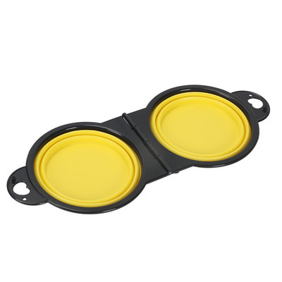 Lauko naminių gyvūnėlių dubuo, silikoninis, sulankstomas, nešiojamas dvigubas maisto puodas, juodas rėmas, integruotas vandens šėrimas, integruotas dubenėlio šunų priedai