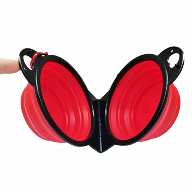 Lauko naminių gyvūnėlių dubuo, silikoninis, sulankstomas, nešiojamas dvigubas maisto puodas, juodas rėmas, integruotas vandens šėrimas, integruotas dubenėlio šunų priedai