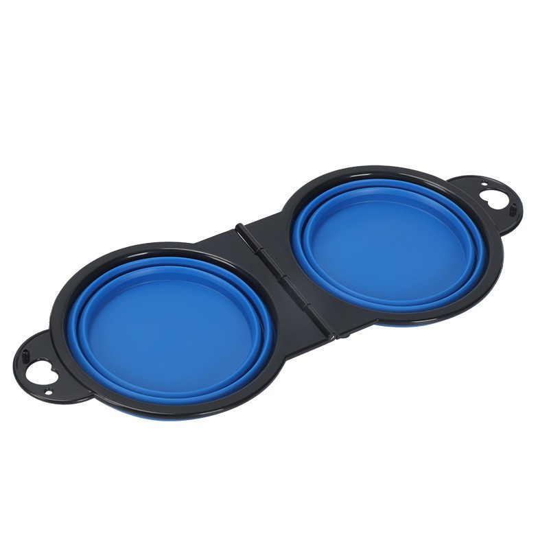 Lauko naminių gyvūnėlių dubuo, silikoninis, sulankstomas, nešiojamas dvigubas maisto puodas, juodas rėmas, integruotas vandens šėrimas, integruotas dubenėlio šunų priedai