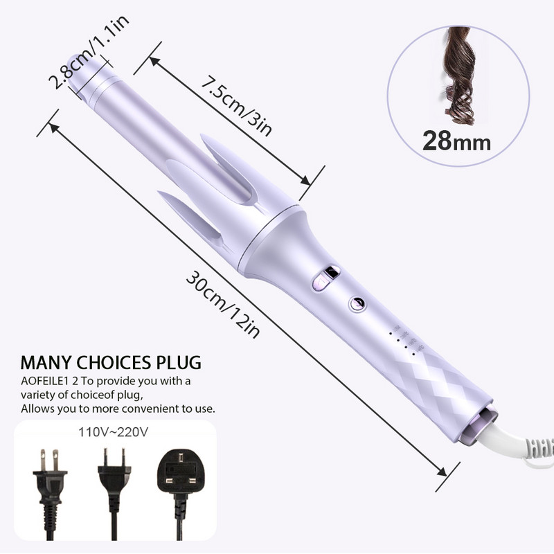 28 mm automaatsed juukserullid negatiivse iooniga keraamilised automaatsed pöörlevad rull-laine lokirullid kiire kuumenemisega kaasaskantavad juuste kujundamise tööriistad