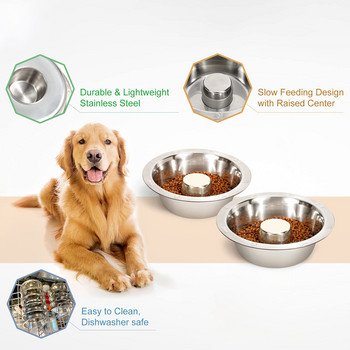 Benepaw Stainless Steel Slow Feeder Dog Bowls Anti-Gulping Pet Fun Slow Feeding Dishies Puzzle For Small Medium Large Breed