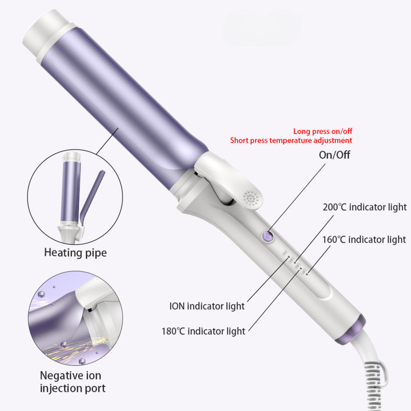 Bigudiuri de păr de 40 mm Îngrijire ceramică cu ioni negativi Big Wand Wave Hair Styler Fier de calcat ondulat 3 Temperaturi Incalzire rapida Instrumente de coafat