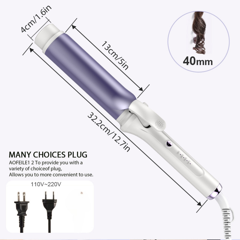 Bigudiuri de păr de 40 mm Îngrijire ceramică cu ioni negativi Big Wand Wave Hair Styler Fier de calcat ondulat 3 Temperaturi Incalzire rapida Instrumente de coafat