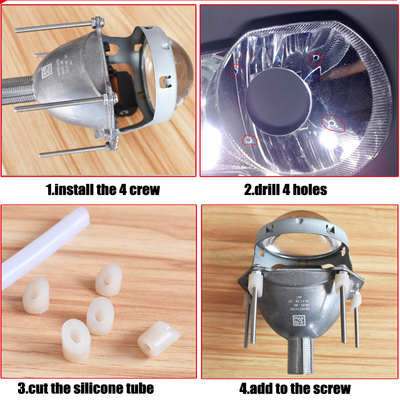 Priekinių žibintų modifikavimo įrankio varžtų veržlių kostiumo rinkiniai Adapterio rėmas, skirtas Hella 3R G5/Koito Q5 projektoriaus objektyvo jungiamosios plokštės silikoninis vamzdelis