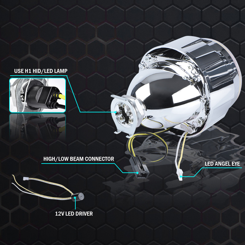 2 vnt. 2,5 colio Bi ksenonų projektoriaus lęšiai Hi-lo spindulys Naudokite H1 lemputes Auto priekinių žibintų lęšių lempa automobiliui H4 H7 priekinis žibintas LHD RHD