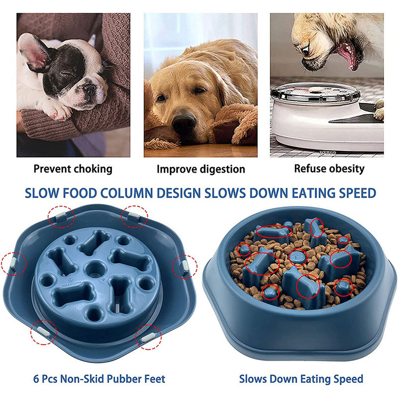 Egészséges táplálkozás Anti Pet Bowl Közepes méretű tál lassú adagoló, kis megállás, nem nyelés, puffadás ellen Lassú kutyák Kutyacsúszás evés interaktív