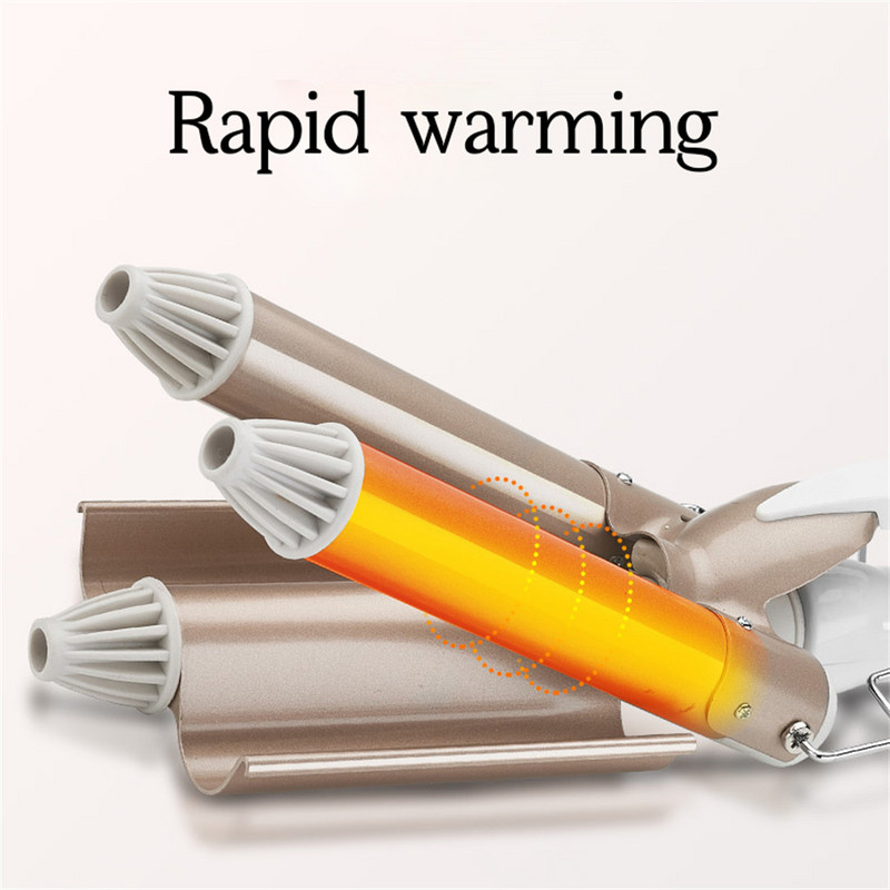 Garbanojimo geležis, 3 cilindrai, greitai įkaistantis plaukų bangavimas, reguliuojama temperatūra, elektrinis keraminis suktukas, JAV kištukas 22 mm