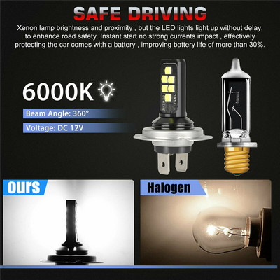 CAR H7 H4Combo Комплект LED фарове Крушки за дълги къси светлини 60W 52000LM 6000K Комплект крушки за автомобилни фарове (LED) Автомобилни светлини, част