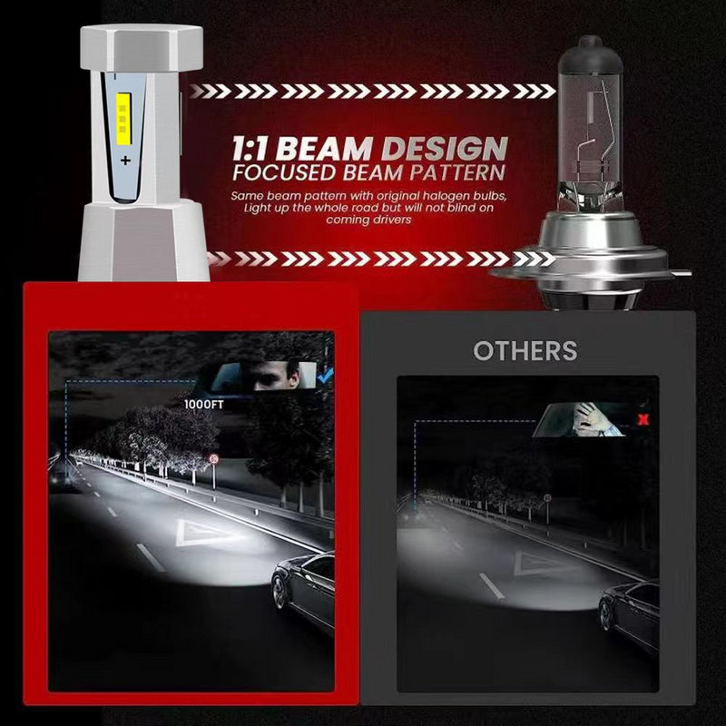 50000LM H4 H7 H11 LED automobilių priekiniai žibintai Canbus be klaidų 120W 6000K automobilių priekinių žibintų lemputės 1: 1 mini diodų automatiniai žibintai 12V 24V sunkvežimis