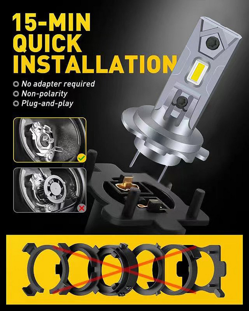 2vnt X5 Turbo H7 LED lemputės Wirelass CSP Chip High Power 120W 58000LM Skirtas Mercedes W211 W203 automobilio priekinių žibintų priekinių žibintų rūko žibintas