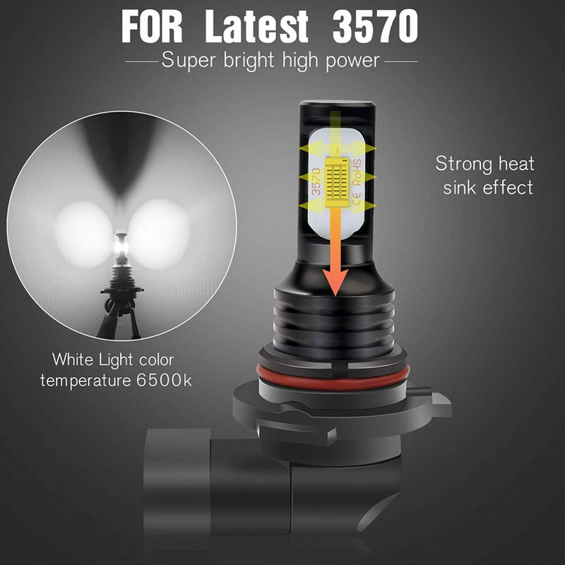 2 vnt. 9005/HB3 9006/HB4 LED priekinių žibintų lemputės 6000K tolimųjų arba artimųjų šviesų itin baltos spalvos, skirtos Dodge/Jeep/Chrysler automobilių priedams