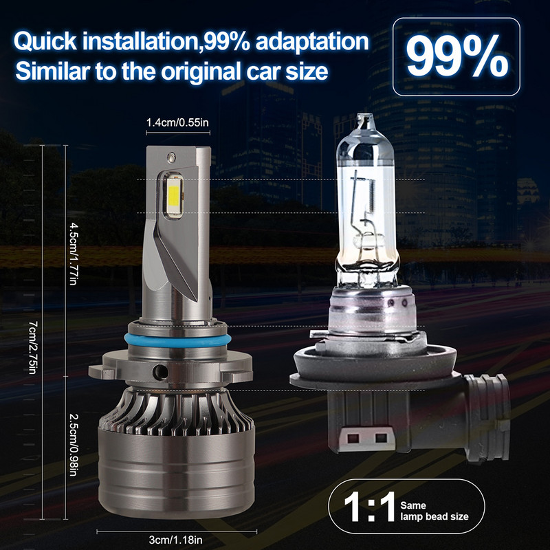 Prednja svjetla automobila Super Bright 60W 6000LM 6000K LED prednje svjetlo Automatsko svjetlo za maglu H4 9003 H7 H8 H9 H11 9006 HB4 1 par Mini Canbus