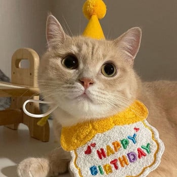 2023 Ins Cat Doy Dress Up For Birthday Party Hat Bib Dog Cat Pet Cloth Сладки рожден ден Bib Шапки за котки Подпори за фотография