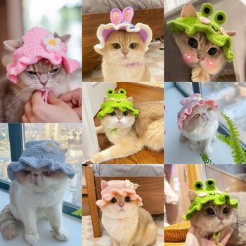 Χαριτωμένο καπέλο γάτας Funny Pets Party Cosplay Headwear Χειροποίητο πλέξιμο κουτάβι Καπέλα Ελαστική διακόσμηση για καπέλο γατάκι σκύλου