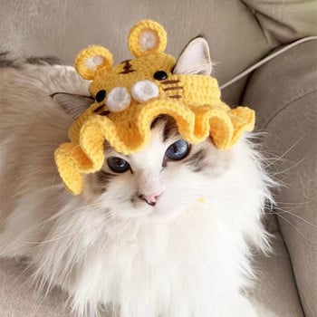 Χαριτωμένο καπέλο γάτας Funny Pets Party Cosplay Headwear Χειροποίητο πλέξιμο κουτάβι Καπέλα Ελαστική διακόσμηση για καπέλο γατάκι σκύλου