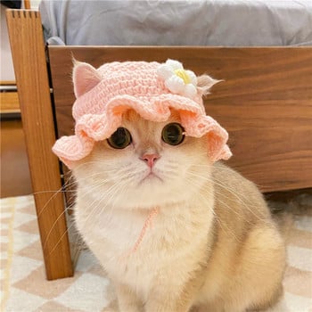 Χαριτωμένο καπέλο γάτας Funny Pets Party Cosplay Headwear Χειροποίητο πλέξιμο κουτάβι Καπέλα Ελαστική διακόσμηση για καπέλο γατάκι σκύλου