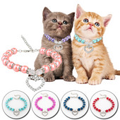 S/M/L 10 színben állítható fényes gyöngy gyöngy szív medál macska nyaklánc Elegáns kutyanyakörv dekor Party Festival kisállat ékszer lánc