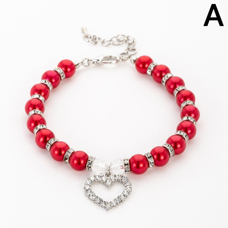 S/M/L 10Spalvų Reguliuojamas blizgus perlas karoliukas širdies pakabukas katės karoliai Elegantiškas šunų antkaklio dekoras vakarėlio festivalio naminių gyvūnėlių papuošalų grandinėlė