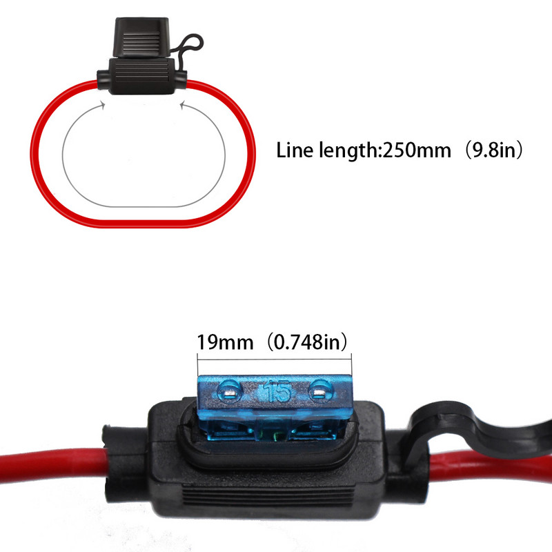 YUNPICAR ATC/ATO 15A 30A soros biztosítéktartó 16 méretű kábelköteg 12V szabványos dugaszolóaljzat 1 db