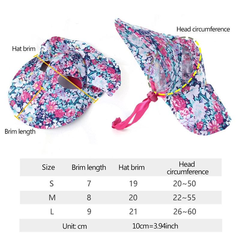 67JE Ρυθμιζόμενο καπάκι προσωπίδας για κατοικίδια Αθλητικά καπέλα εξωτερικού χώρου Σκύλος για γάτα Floral Μεγάλο Γείσο