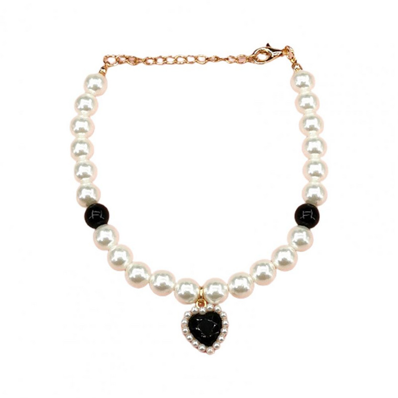 Unikalūs naminių gyvūnėlių karoliai Itin lengvas puošnus žavingas naminių kačių dirbtinių perlų karoliai su širdelės pakabuku