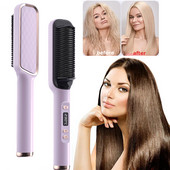 Hajvasaló kefe fűtőfésű Elektromos fésűs kiegyenesítő Forrázásgátló simítókefe LCD többfunkciós fésű