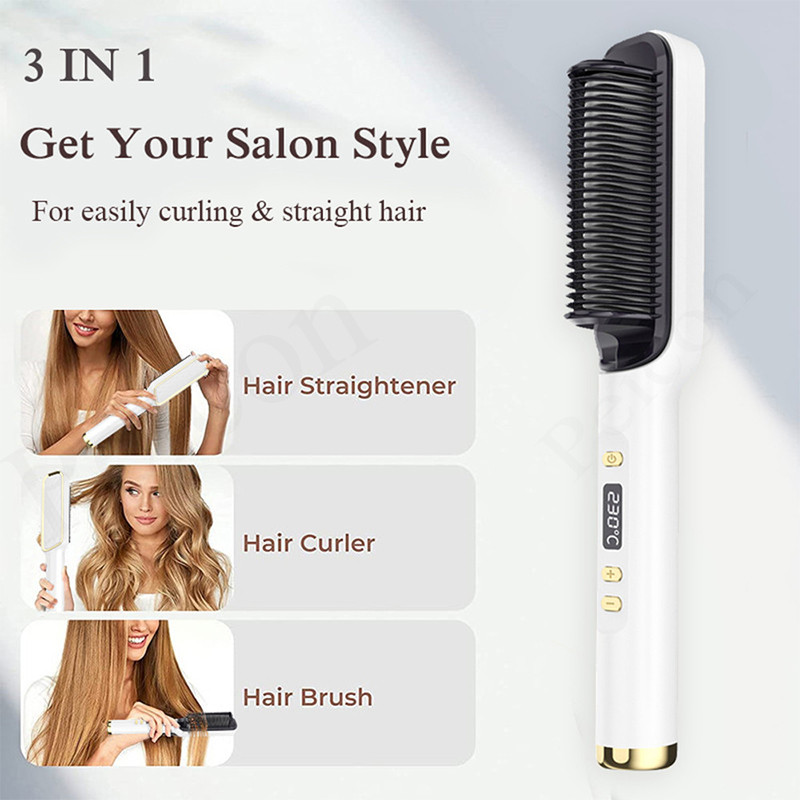 Hajvasaló kefe fűtőfésű Elektromos fésűs kiegyenesítő Forrázásgátló simítókefe LCD többfunkciós fésű