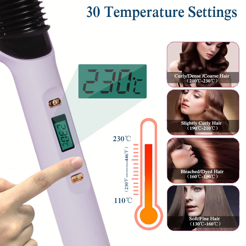 Hajvasaló kefe fűtőfésű Elektromos fésűs kiegyenesítő Forrázásgátló simítókefe LCD többfunkciós fésű