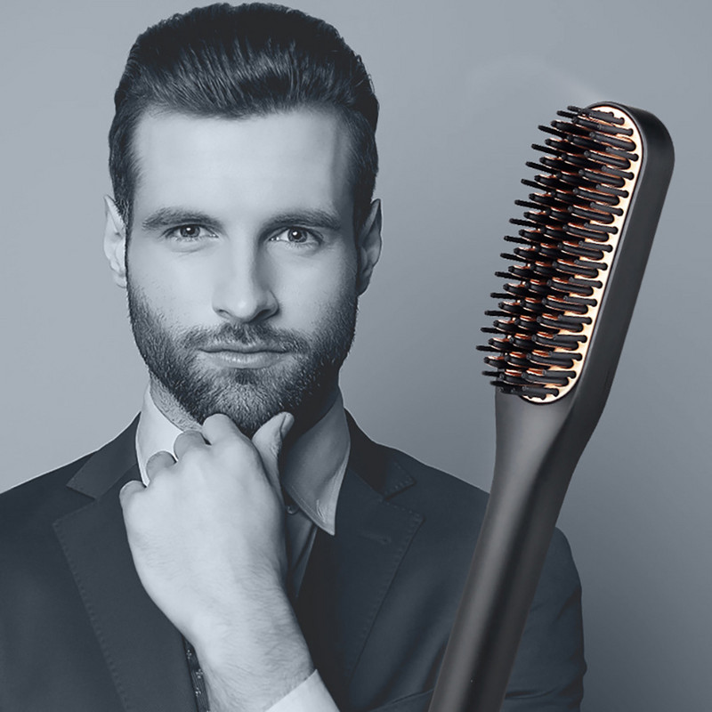 2 u 1 Pegla za kosu Muški češalj za bradu Turmalin Keramička četka za uvijač kose Češalj za kosu Pegla za kovrčanje kose Četka za kosu