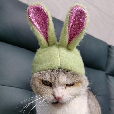 Rajzfilm macska sapka csillogó nyuszi fülekkel, extra puha, mosható cosplay kisállat fejfedő fényképezési kellék bulihoz