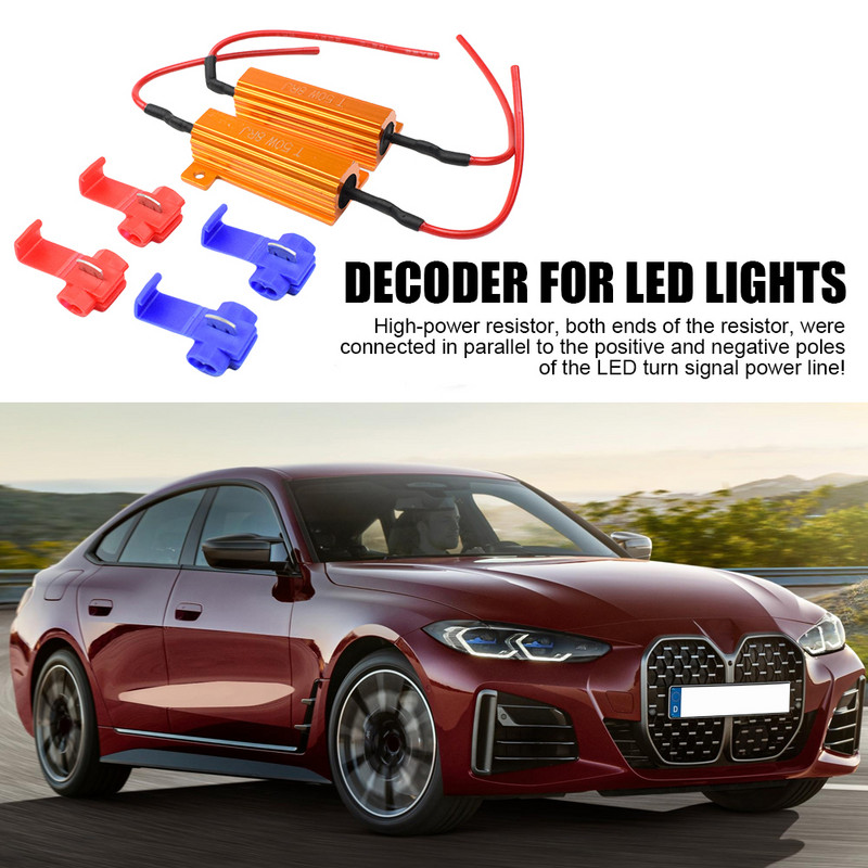 4X 50 W LED atbulinės eigos stabdžių posūkio signalo lemputė 6 omų / 8 omų LED indikatorius balasto apkrovos rezistorius Fix blykstės greičio relė posūkio signalo lemputė