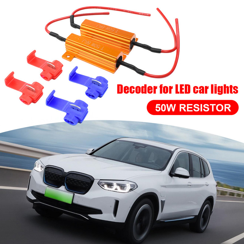 4X 50 W LED atbulinės eigos stabdžių posūkio signalo lemputė 6 omų / 8 omų LED indikatorius balasto apkrovos rezistorius Fix blykstės greičio relė posūkio signalo lemputė