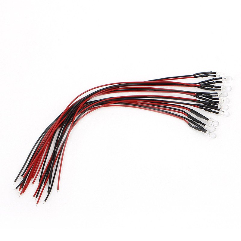 10 tk 5 mm eeljuhtmega LED valgusdiood, 12 V eelkaabel pirn, tarnimine