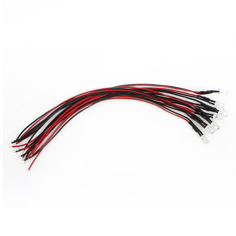 10 tk 5 mm eeljuhtmega LED valgusdiood, 12 V eelkaabel pirn, tarnimine