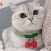 Πλεκτό κολάρο γάτας με μενταγιόν κεράσι Ρυθμιζόμενο πλεκτό κολιέ κατοικίδιων αξεσουάρ Όλες τις εποχές Διακοσμήσεις για κατοικίδια για διακοπές για σκύλους